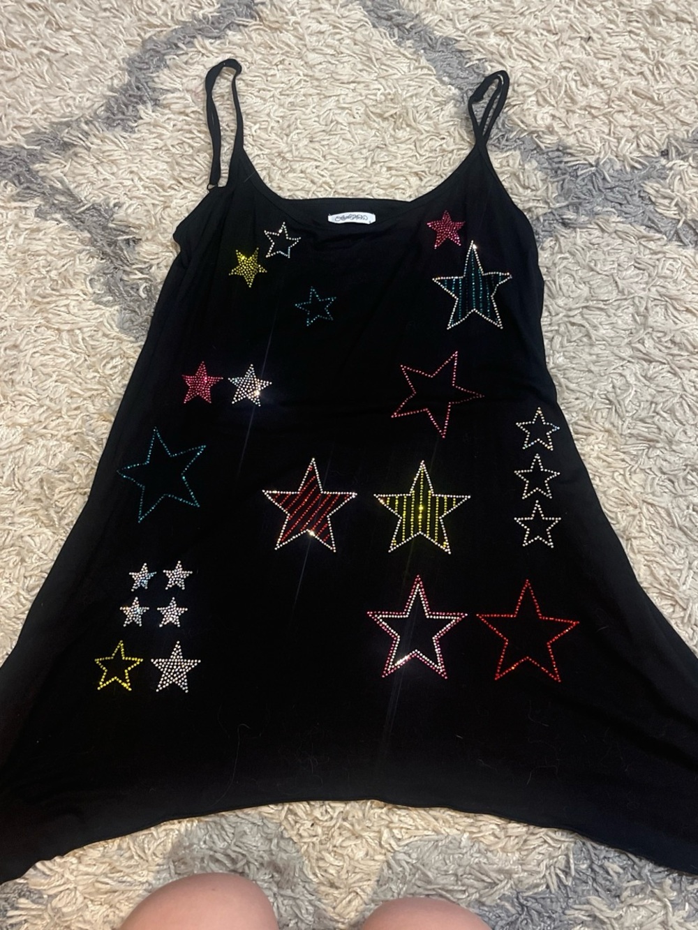 Lauren Moshi Embellished Black Star Tank Top